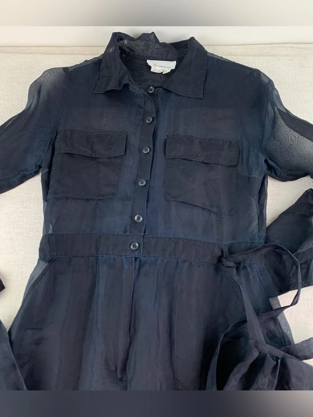 By Anthropologie Sheer silk Utility Jumpsuit long sleeve wide leg in black